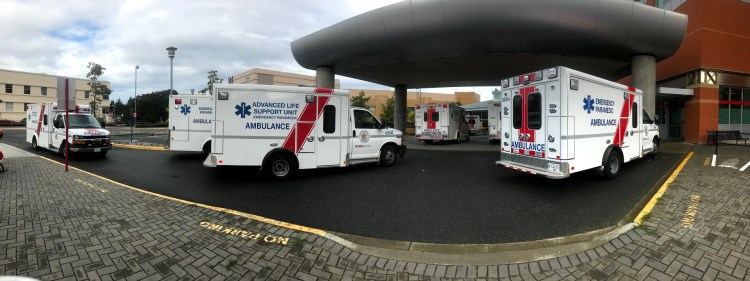 Emergency Room Ambulances Line Up Outside, Victoria BC
